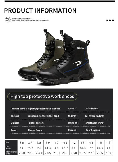 Safety Shoes Men Boots High Top Work Sneakers Steel Toe Cap Anti-smash Puncture-Proof work Boots Indestructible Shoes