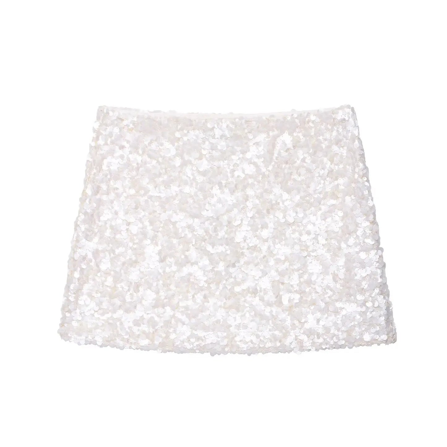 Women Y2K With Sequined Solid A-Line Mini Skirt Side Zipper High Waist Female Chic Lady Casual Skirts