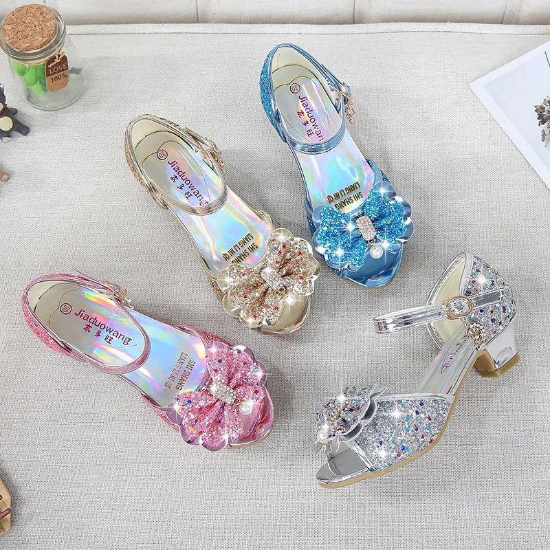 Girls High Heels For Kids Princess Leather Sandals Children Halloween Cosplay Party Wedding Dancing Shoes Fashion Crystal Shoes