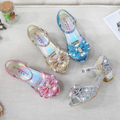 Girls High Heels For Kids Princess Leather Sandals Children Halloween Cosplay Party Wedding Dancing Shoes Fashion Crystal Shoes