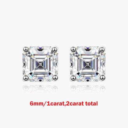 1/2/3CT Asscher Cut Moissanite Stud Earrings with Certificate Square Solitaire Lab Diamond Earring for Women 925 Silver Jewelry
