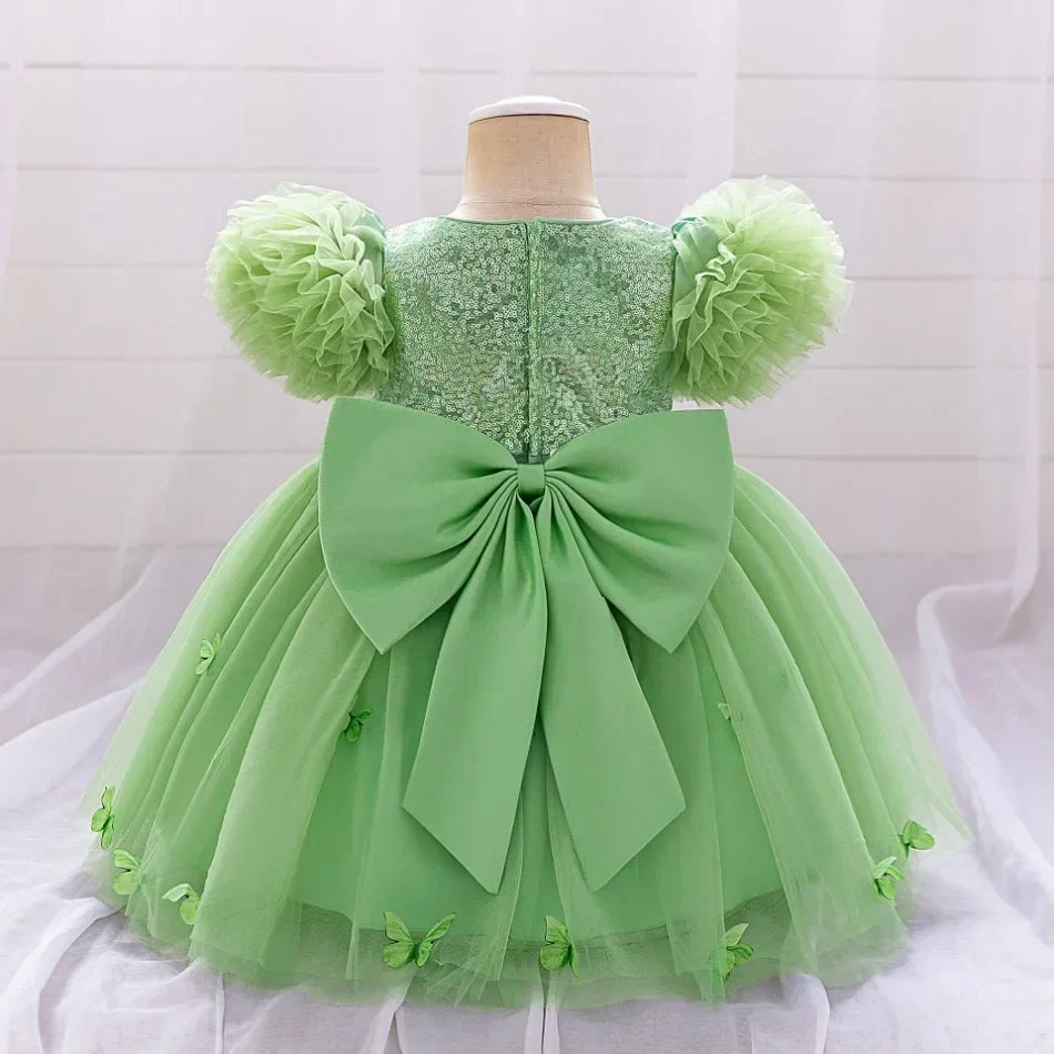 Baby Girl Clothing Summer Bow And Butterfly Pattern Halter Solid Color Mesh Baby Kids Dresses Cute Casual Baby Girl Dress ASQ03