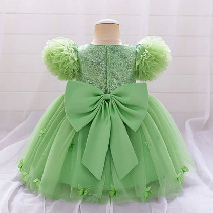 Baby Girl Clothing Summer Bow And Butterfly Pattern Halter Solid Color Mesh Baby Kids Dresses Cute Casual Baby Girl Dress ASQ03
