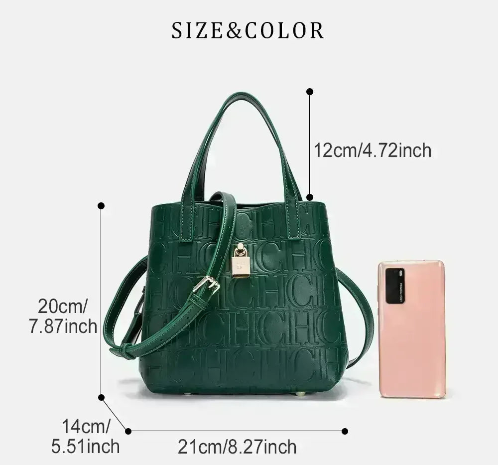 Large Capacity Handbag Luxury Brand Temperament Letter Print with Lock Design 2025 Trendy Women's Crossbody Bag