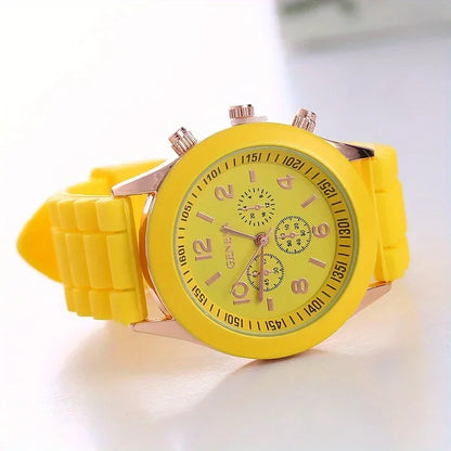 Stylish Round Pointer Quartz Watch, Triple Dial Silicone Watchband Sports Wristwatch For Women And Men, Ideal choice for Gifts