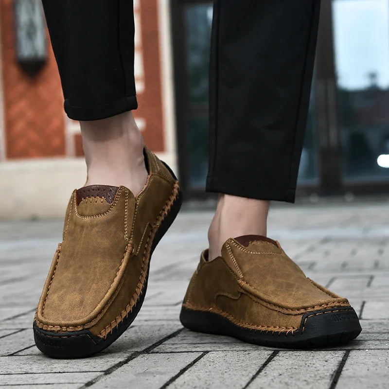 Men's Handmade Vintage Loafers, Stylish Low-Top Slip-On Casual Shoes, Suitable for All Seasons, Everyday Wear Flat Shoes, Comfortable, Breathable, Wear-Resistant, Non-Slip Footwear