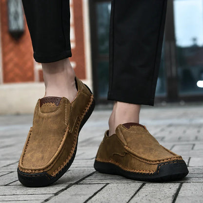 Men's Handmade Vintage Loafers, Stylish Low-Top Slip-On Casual Shoes, Suitable for All Seasons, Everyday Wear Flat Shoes, Comfortable, Breathable, Wear-Resistant, Non-Slip Footwear