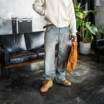 Calça jeans unissex estilo casual de rua, estilo ins, corte reto, lavagem envelhecida retrô, usada, novidade primavera 2026, street style americano.
