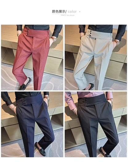 Men Summer Boutique Suits Pants Male Formal Wear Trousers Quality Men British Style Ice Silk Fabric Business Casual Suit Pants