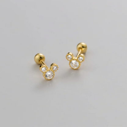 925 Sterling Silver Fashion Cute Cartoon Mouse Screw Bead Stud Earrings for Women Simple Chic Girl Party Jewelry Gifts