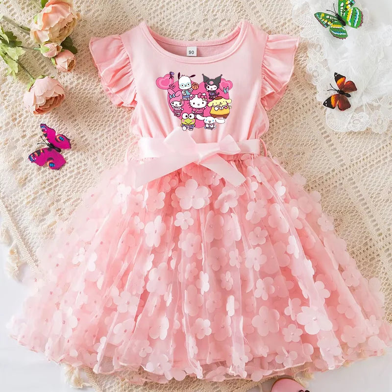 Girls Summer Dress Cartoon Bow Tutu Dress 3D Butterfly Cute Cotton Party Casual Dress for Baby 2-6 Years