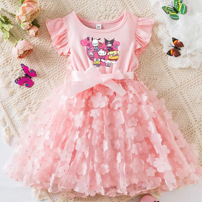 Girls Summer Dress Cartoon Bow Tutu Dress 3D Butterfly Cute Cotton Party Casual Dress for Baby 2-6 Years
