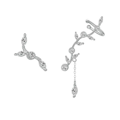 Genuine 925 Sterling Silver Plum Flower Branch Asymmetric Stud Earrings for Women Clear CZ Fine Jewelry 3 Colors SCE429