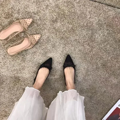 Sandals Women Flat Baotou  Mesh Breathable Bow-knot Sandalias Fashion Summer Low Heels Pointed Shoes Female
