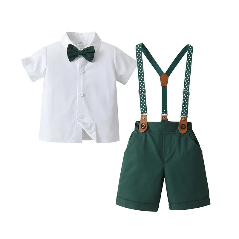 Baby Boys Gentleman 2pcs Summer Outfit Shirt Suspender Pants Set Formal Birthday Wedding Party Toddler Kids Gentleman Clothes