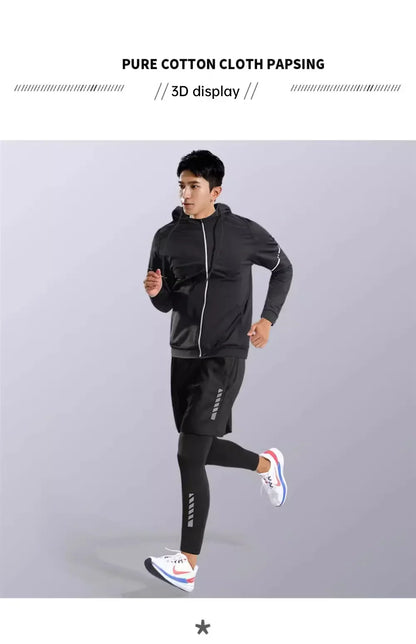 Running sportswear set men's autumn and winter fitness wear fast dry clothes professional training morning run outdoor cycling