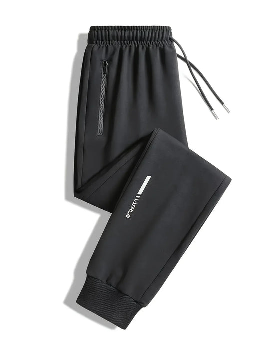 Men's casual running pants, delicate elastic running pants, fast drying ice silk straight tube breathable fitness pants