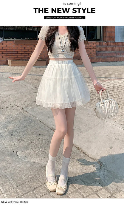 Women Summer 2026 A-Line Mini Skirt Pleated Puffy Short Skirt Korean Fashion Style Flower Bud Skirt Sweet Streetwear Y2k
