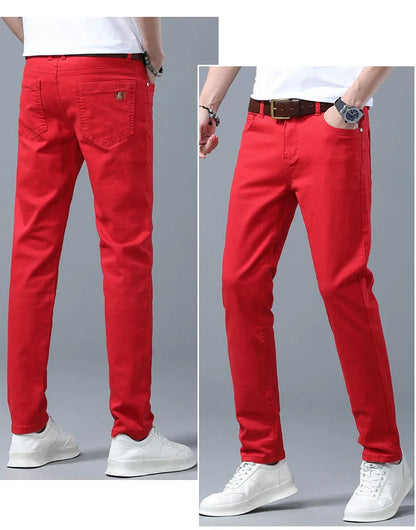 Straight Fashion Men's Jeans Solid Color Casual Business Stretch Washed Denim Trousers Breathable Streetwear Trendy Male Pants