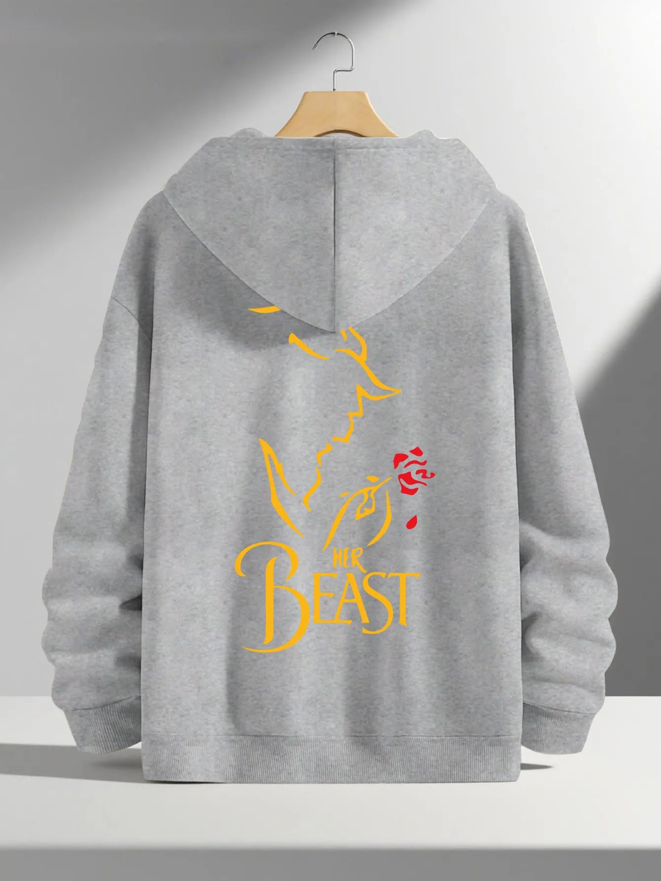 Romantic Theme Beauty and the Beast Couple Hoodies Men'S Women'S Separate Styles Pullover Casual Loose Fit Sweatshirt Hoodie Y2K
