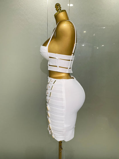 High Quality Women Sexy Bandage Tops Fashion Pencil Skirts Set Nightclub Party Celebrate Women's Set