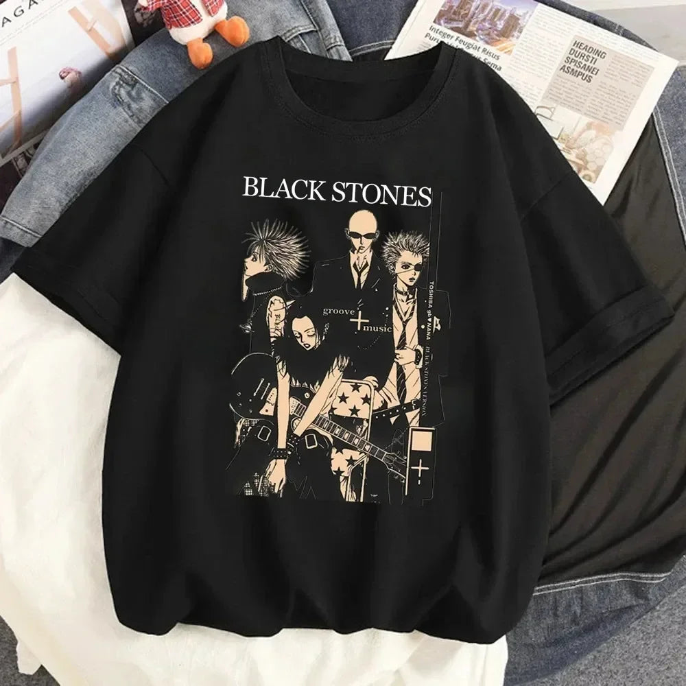 Anime T-shirt Cartoon Print Unisex Tops Black Stones Streetwear Sweatshirt Men Women Tees Female Streetwear