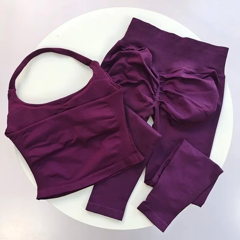 Fitness Set, Long Halter Neck Back-Shaping Leggings, High-Waisted Butt-Lifting Breathable Training Pants for Women