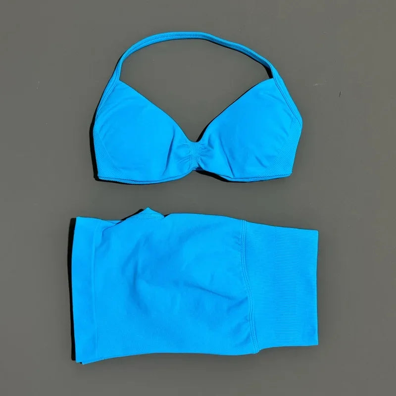 2 Piece Sports Yoga Set Sportswear Woman Gym Strappy Bra And Shorts Activewear Pilates Clothes Sports Workout Fitness Suit