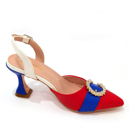 Italian Design Leather Colorblock Pointed Toe High Heel Women's Sandals Fashion Everyday Matching Shoes and Bag Sets