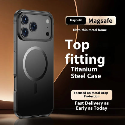 Stainless steel frame magnetic ultra-thin protective case, for iPhone 17 16 Pro Max, supports wireless charging, original