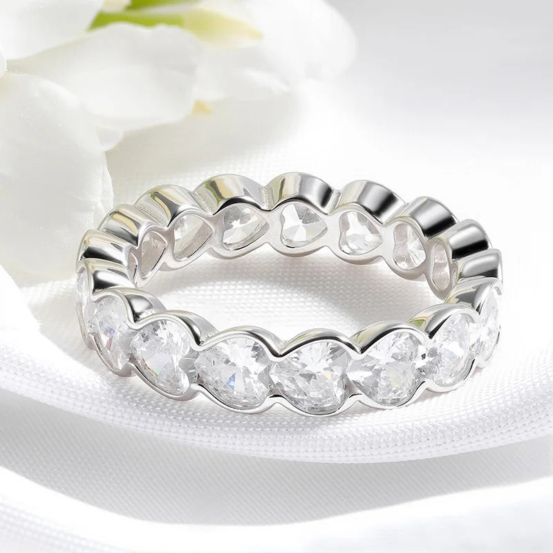 3/4mm Heart Cut D Color Moissanite Rings Full Diamond Luxury Bridal Promise Band for Women Original S925 Silver Jewelry