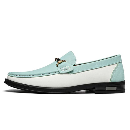 Sapatos Masculinos de Couro Genuíno de Marca de Luxo Mocassins de Casamento Sem Cadarço Nova Tendência Fivela de Metal Sapatos Masculinos Versáteis para Negócios