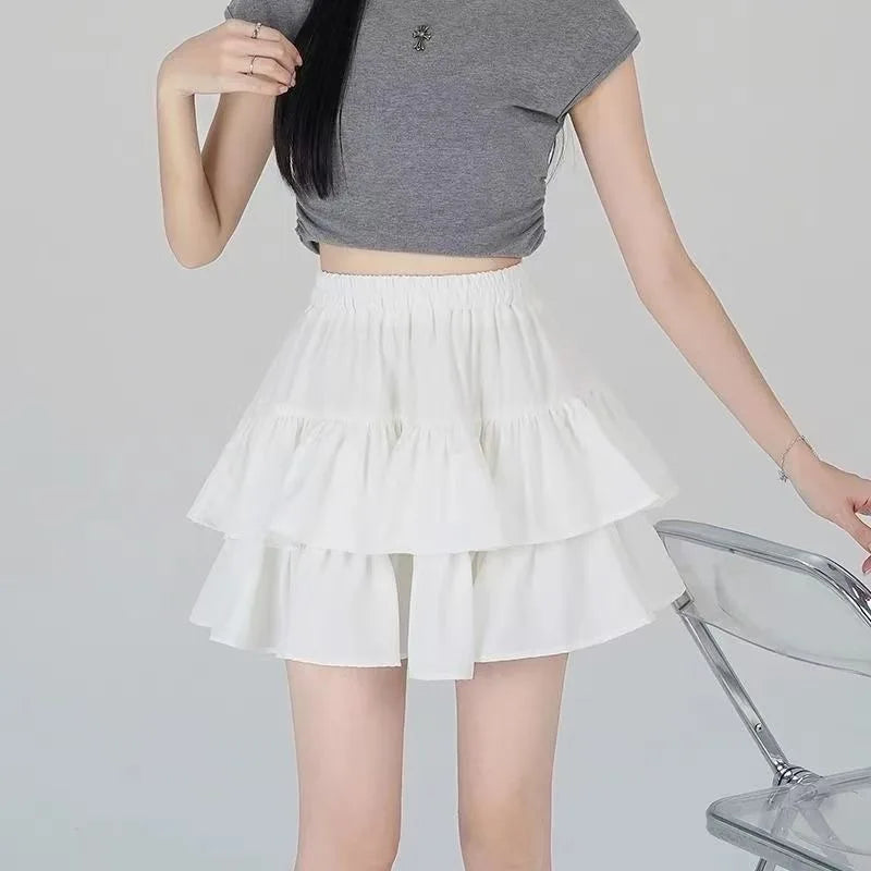 Ballet Style White A- Line Velvet Cake Short Skirt Women's Spring Autumn Hot Sale Of The Season New Loose High Waist Fluffy Half