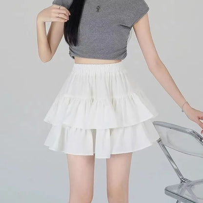Ballet Style White A- Line Velvet Cake Short Skirt Women's Spring Autumn Hot Sale Of The Season New Loose High Waist Fluffy Half