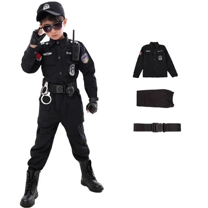 Swat Children Halloween Police Officer Cosplay Costumes Kids Carnival Police Uniform 110-160Cm Boys Army Police Officers Soldier