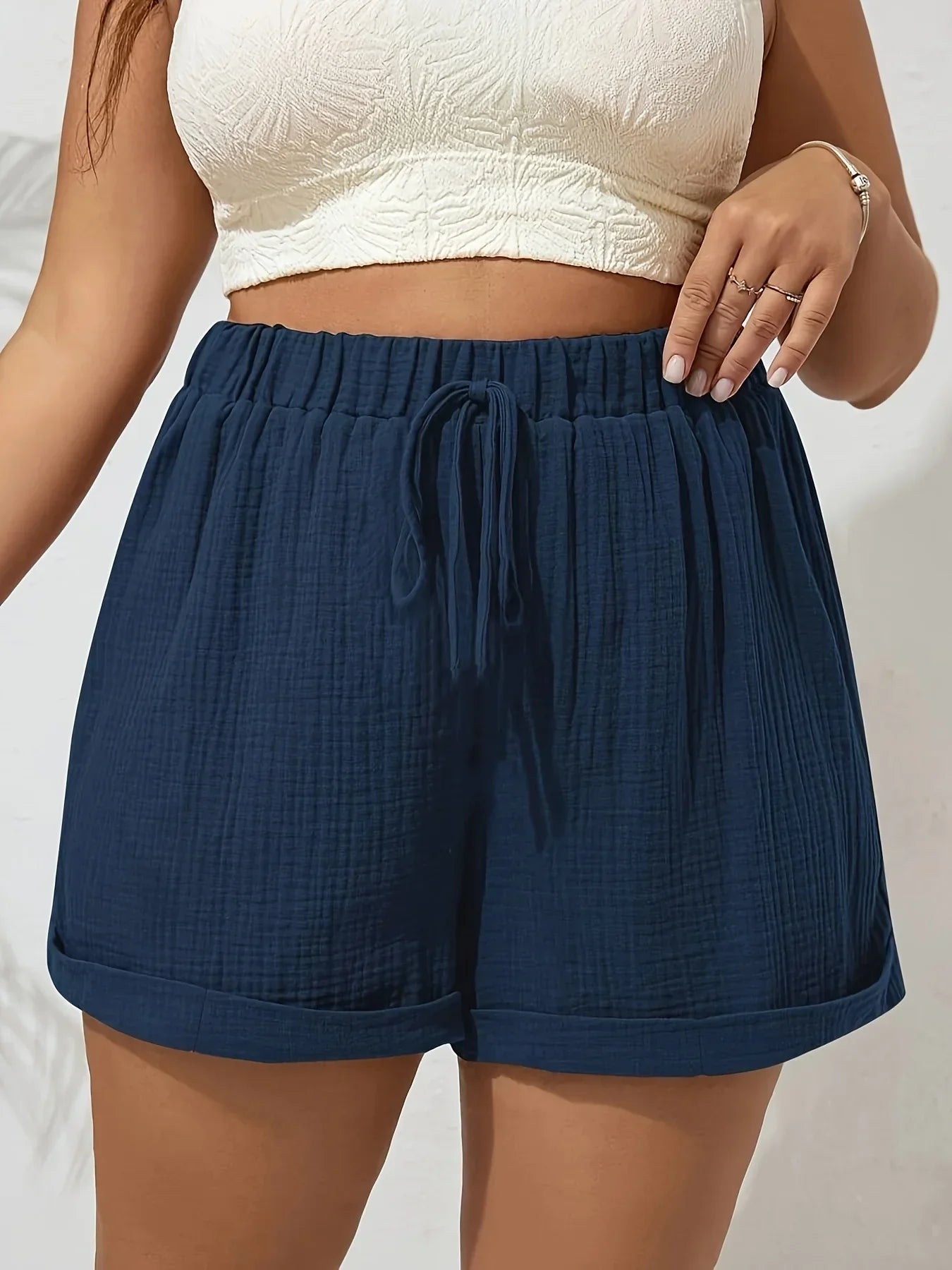 Plus Size High Waist Casual Shorts for Women Comfortable Lightweight with Elastic Waistband and Drawstring