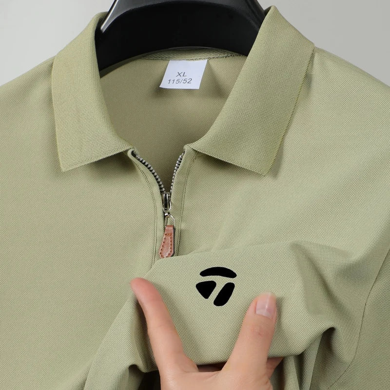 Summer New Men's Fashion Half Pulled Chain Collar Collar Golf T-shirt, Golf Slimming Short Sleeve Top, Casual Men's Top M-5XL