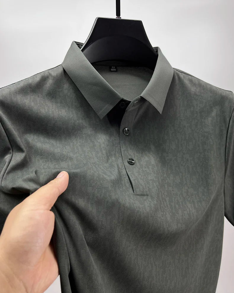 High end jacquard design short sleeve T-shirt men new summer ice silk breathable and cool lapel top fashionable brand POLO shirt
