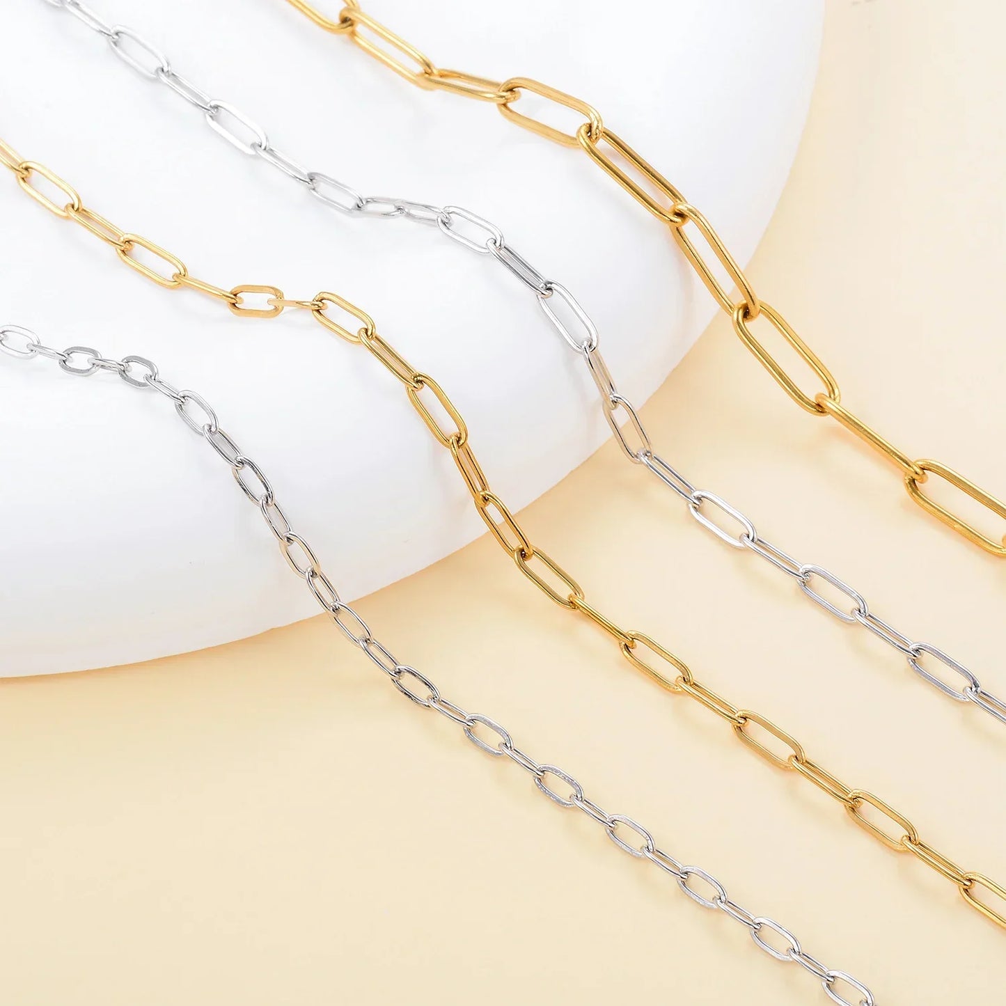 Polished Paper Clip Chain 2.5/2.7/4mm Stainless Steel Necklace Trendy Layering Choker Waterproof Jewelry Men And Women
