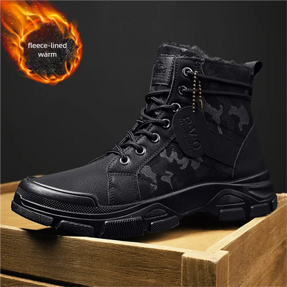 Men's canvas boots autumn winter new plus velvet high-top warm casual boots outdoor boots camouflage tooling boots desert boots
