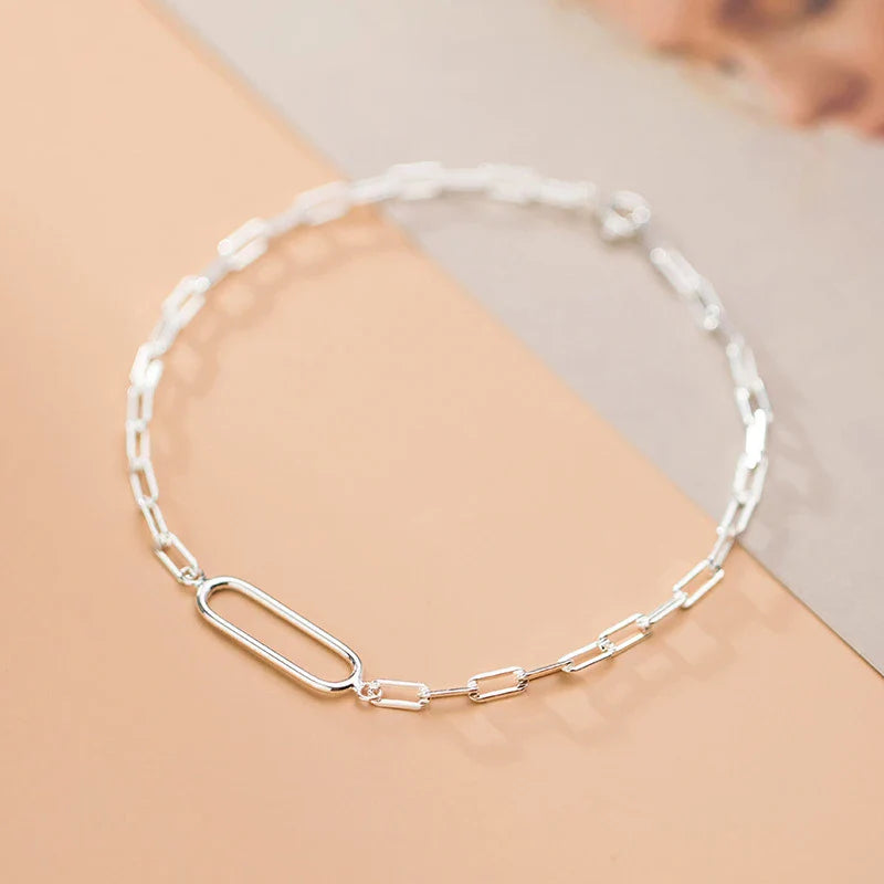 New Arrive Simple Stackable Oval Interlock 925 Sterling Silver Bracelet for Women Fashion Geometric Bangle Fine Jewelry