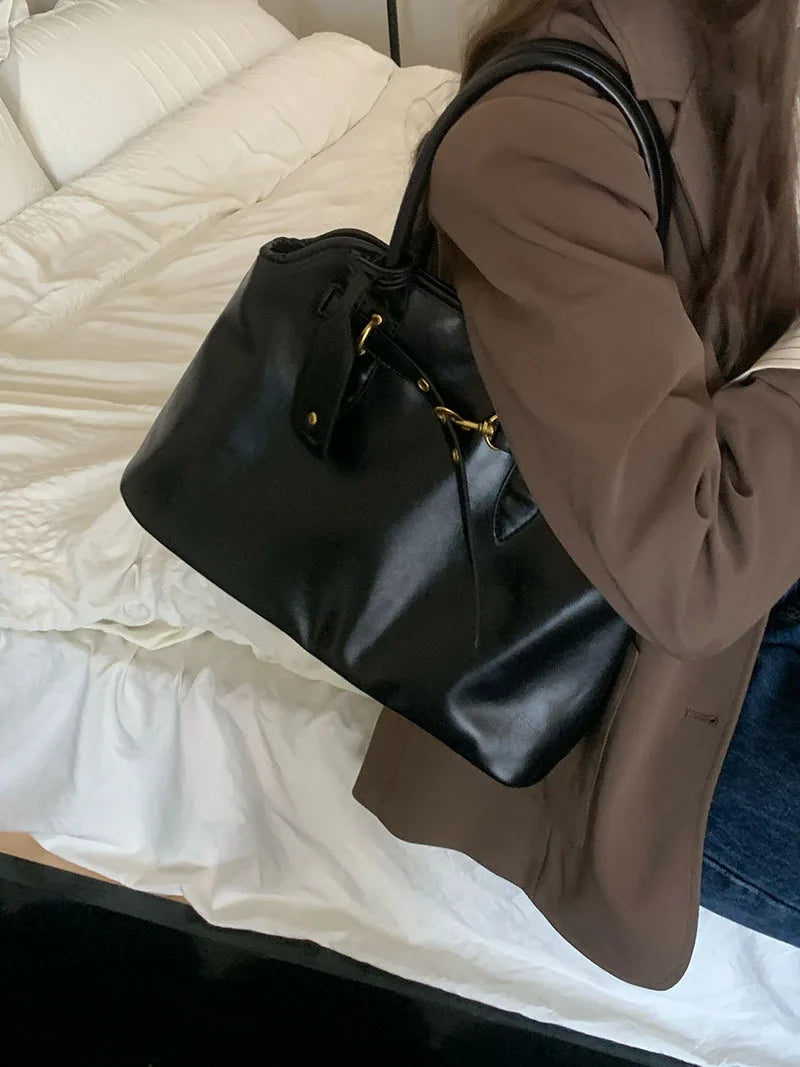 Vintage Designer Luxury Tote Bag Casual Lage Capacity Women's Shoulder Bag Simple Commuting PU Leather Ladies Handbags
