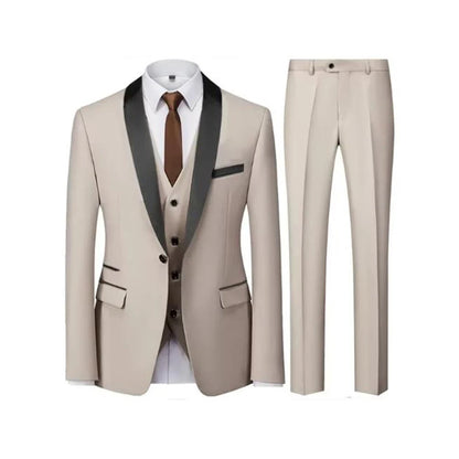 Conjunto Masculino Terno 3 Peças Smoking Um Botão Gola Xale de Cetim Slim Fit Blazer Colete Calças Para Formal Negócios Casamento Noivo