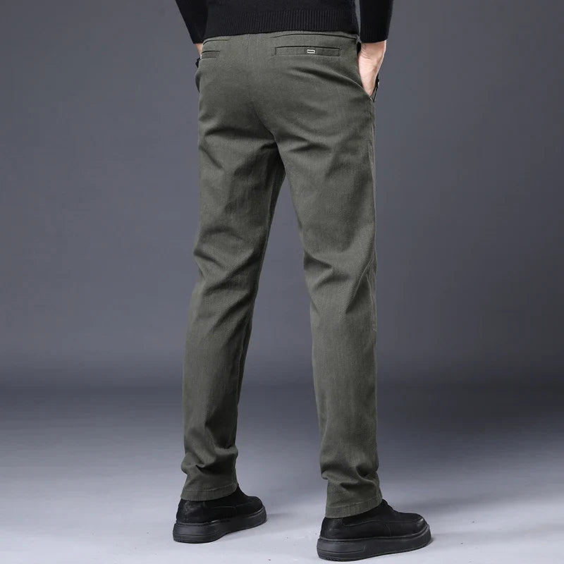 Men's Slim Suit Casual Pants Thick Fashion Embroidered Pocket Trousers Business Baggy Office Comfortable Elastic Pants Male