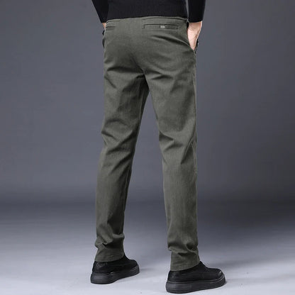 Men's Slim Suit Casual Pants Thick Fashion Embroidered Pocket Trousers Business Baggy Office Comfortable Elastic Pants Male