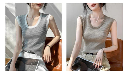 2026 Spring Summer O-Neck Striped Vest Top Simple Slim Fit Sleeveless Casual Versatile Women's Tank Top