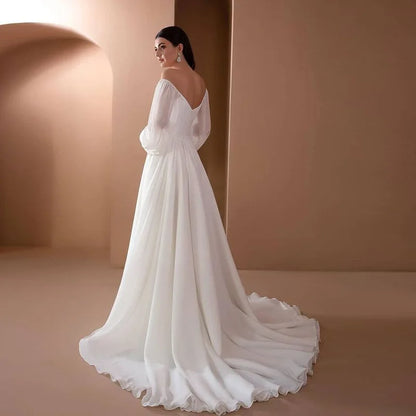 Elegant Puff Sleeve White Maxi Dresses Women Evening Party Outfit 2024 Autumn Off Shoulder Strapless Backless Floor-Length Dress