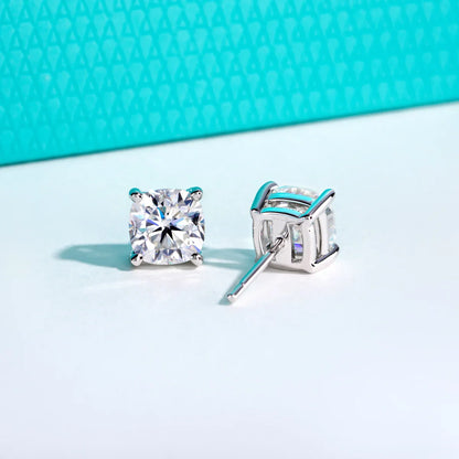1cttw-6cttw Cushion Moissanites Earrings 925 Sterling Silver D Color VVS1 Moissanite Classic Stud Earrings for Woman