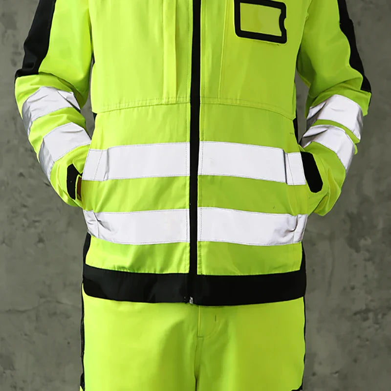 Men's Workwear Suit Work Suit Fluorescent Yellow Work Jacket and Pants Set with Multi Pockets Work Wear