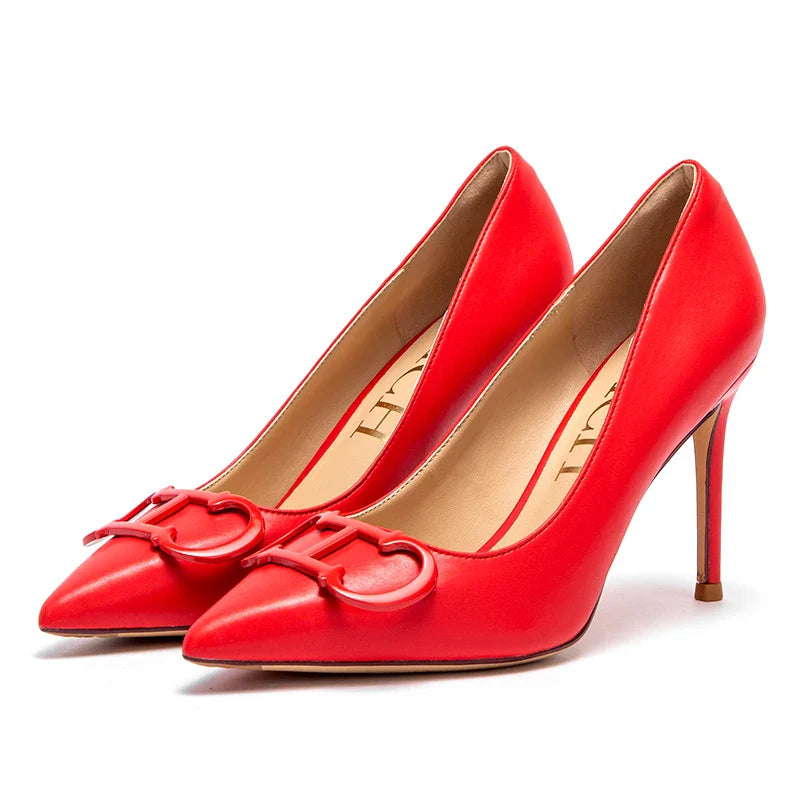 Women's High Heels New Pointed Metal Buckle Party Carnival Women's Shoes 9cm